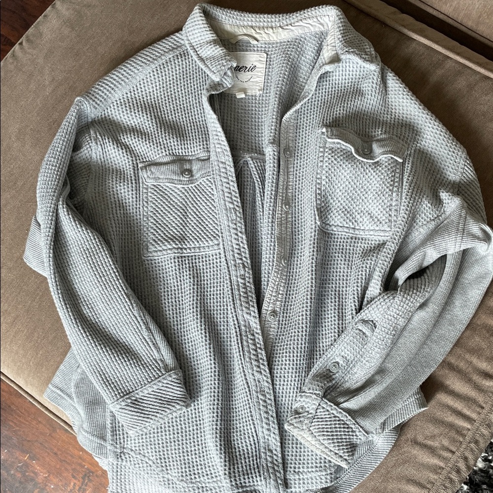 Aerie Waffle Knit Button-Up Shirt Jacket